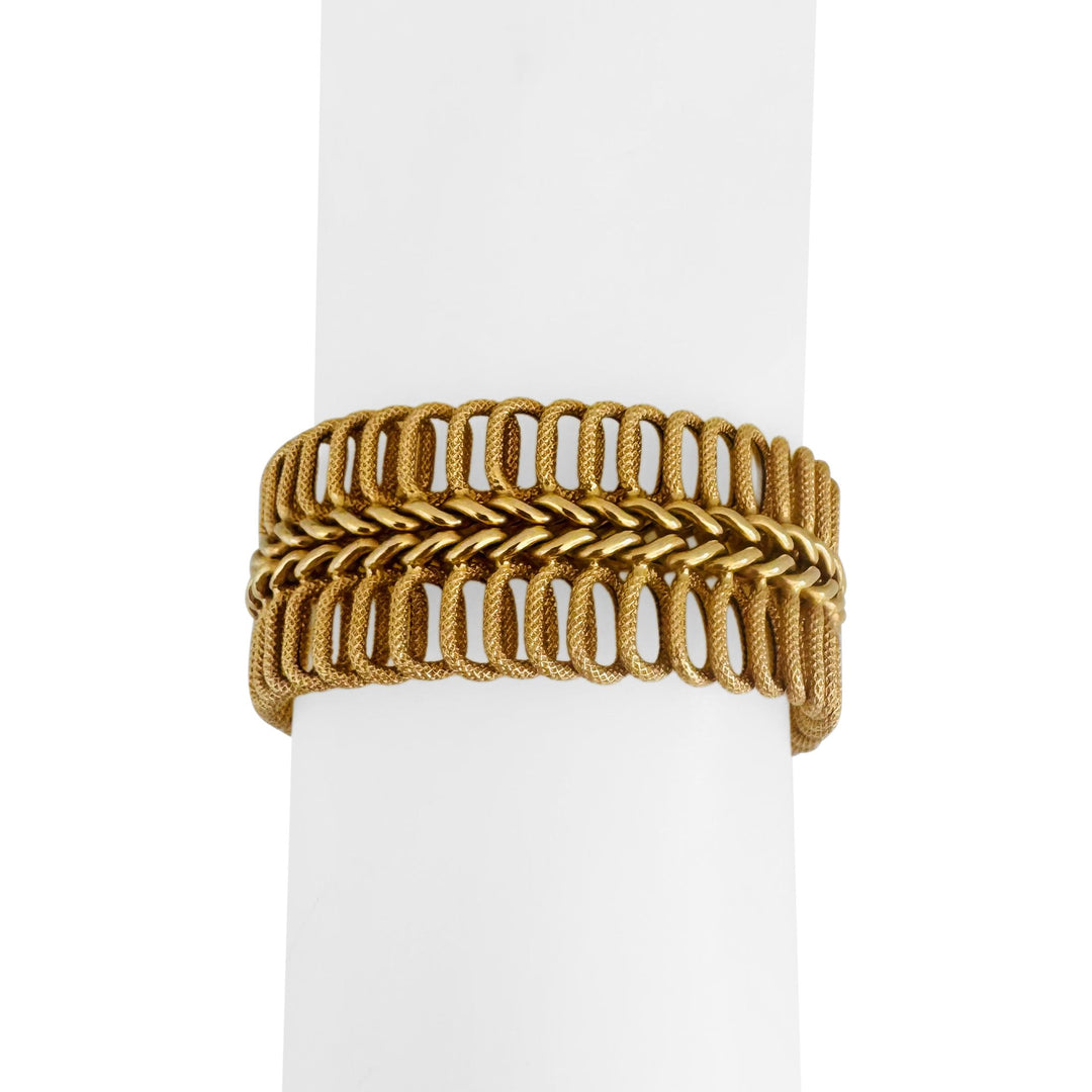18k Yellow Gold 35.3g Vintage UnoAErre 24mm Wide Fancy Link Bracelet Italy 7.5"