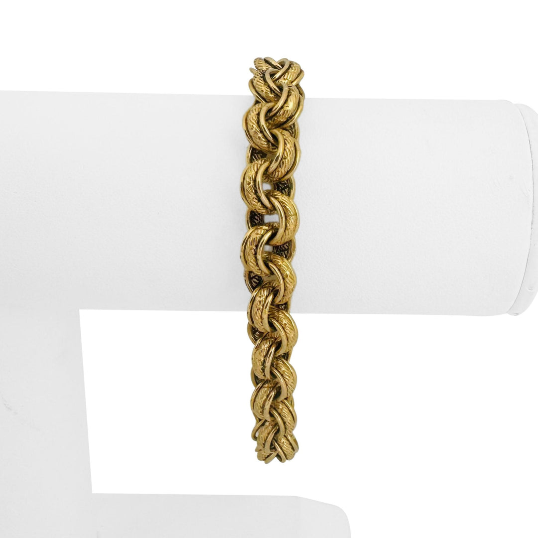 18k Yellow Gold 16.7g Vintage Ladies 9mm Fancy Circle Link Bracelet Italy 7.5"