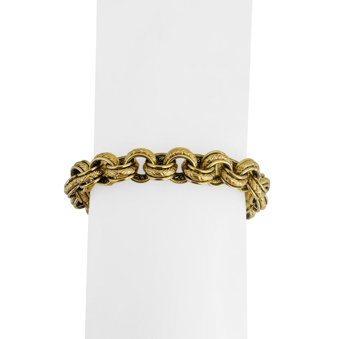 18k Yellow Gold 16.7g Vintage Ladies 9mm Fancy Circle Link Bracelet Italy 7.5"