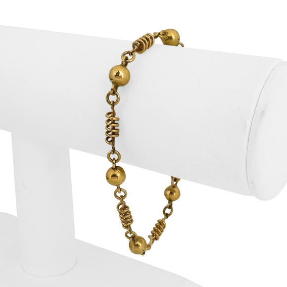 18k Yellow Gold 8.1g Ladies Vintage Spiral Ball Link Bracelet Italy 7.25
