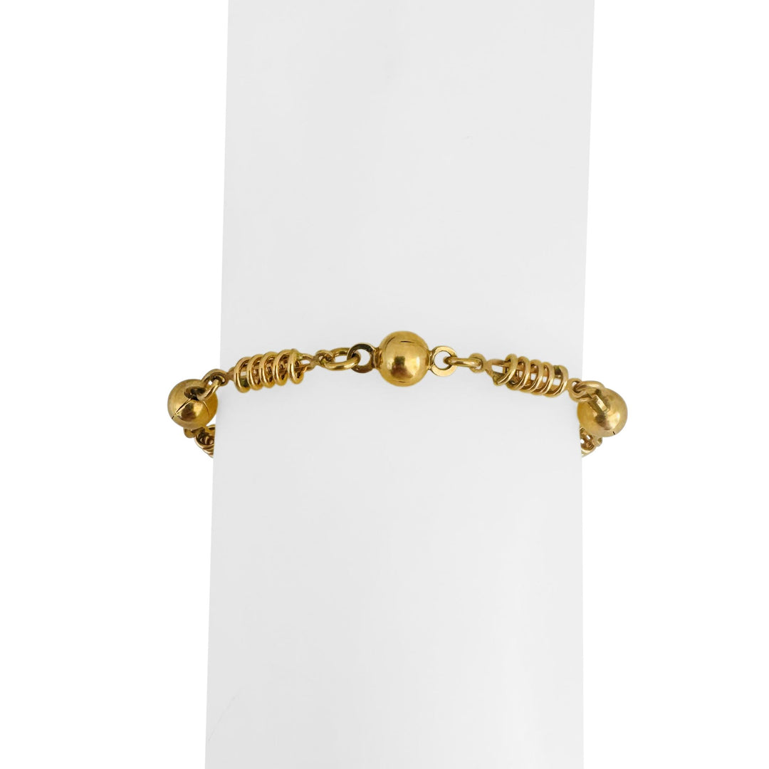 18k Yellow Gold 8.1g Ladies Vintage Spiral Ball Link Bracelet Italy 7.25"