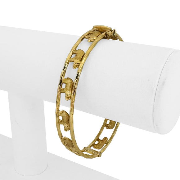 18k Yellow Gold 12g Ladies Elephant Motif 11mm Oval Bangle Bracelet 7.25