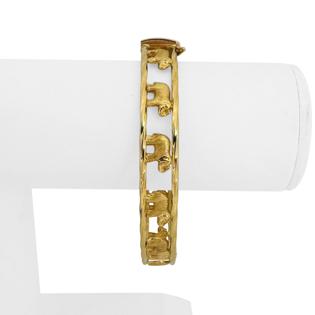 18k Yellow Gold 12g Ladies Elephant Motif 11mm Oval Bangle Bracelet 7.25"