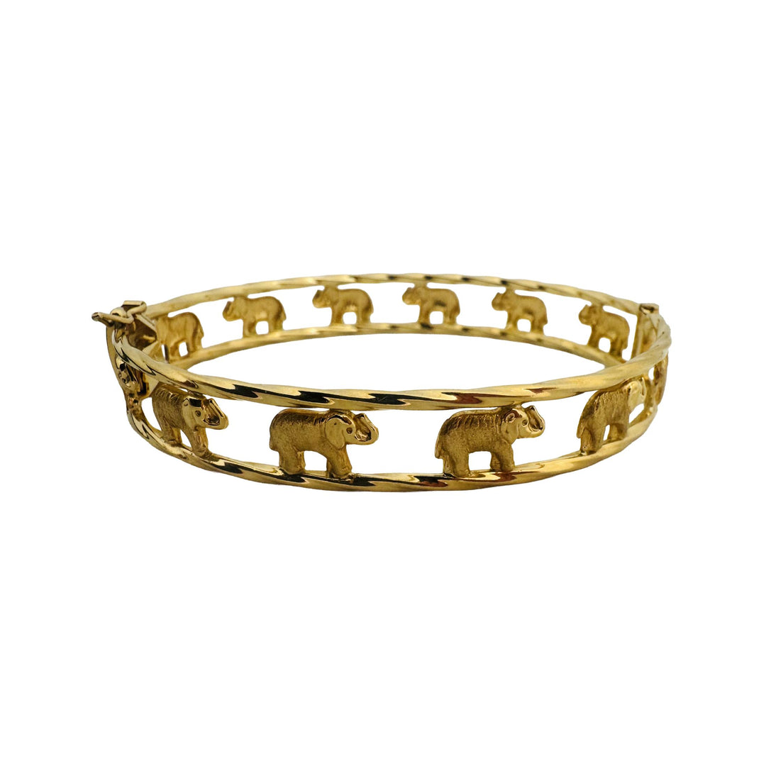 18k Yellow Gold 12g Ladies Elephant Motif 11mm Oval Bangle Bracelet 7.25"