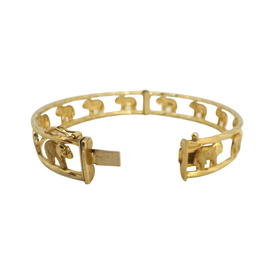18k Yellow Gold 12g Ladies Elephant Motif 11mm Oval Bangle Bracelet 7.25"