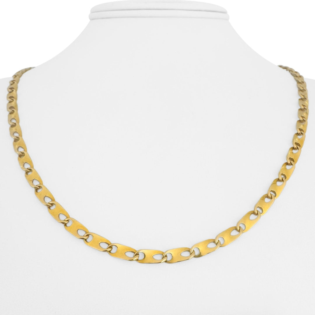 18k Yellow Gold 21g Solid Flat Vintage Mariner Link Chain Necklace Italy 20"