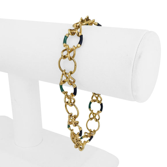 18k Yellow Gold and Enamel 10.2g Ladies Fancy Circle Link Bracelet Italy 8.5