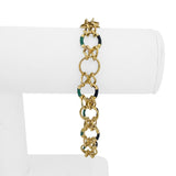 18k Yellow Gold and Enamel 10.2g Ladies Fancy Circle Link Bracelet Italy 8.5"