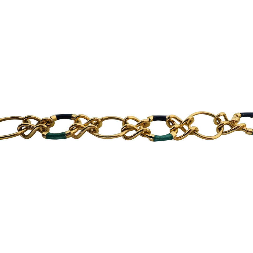 18k Yellow Gold and Enamel 10.2g Ladies Fancy Circle Link Bracelet Italy 8.5"