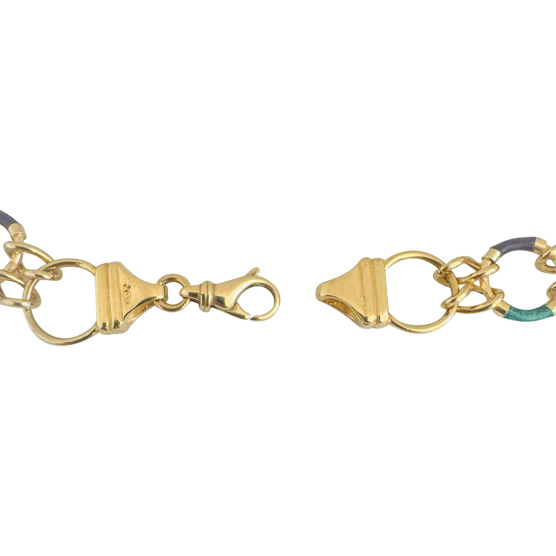 18k Yellow Gold and Enamel 10.2g Ladies Fancy Circle Link Bracelet Italy 8.5"