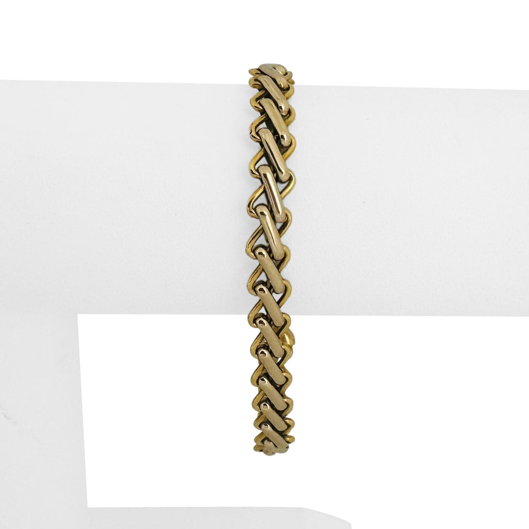 18k Yellow and White Gold 13.5g Ladies Vintage Fancy Link Bracelet Italy 7.25"