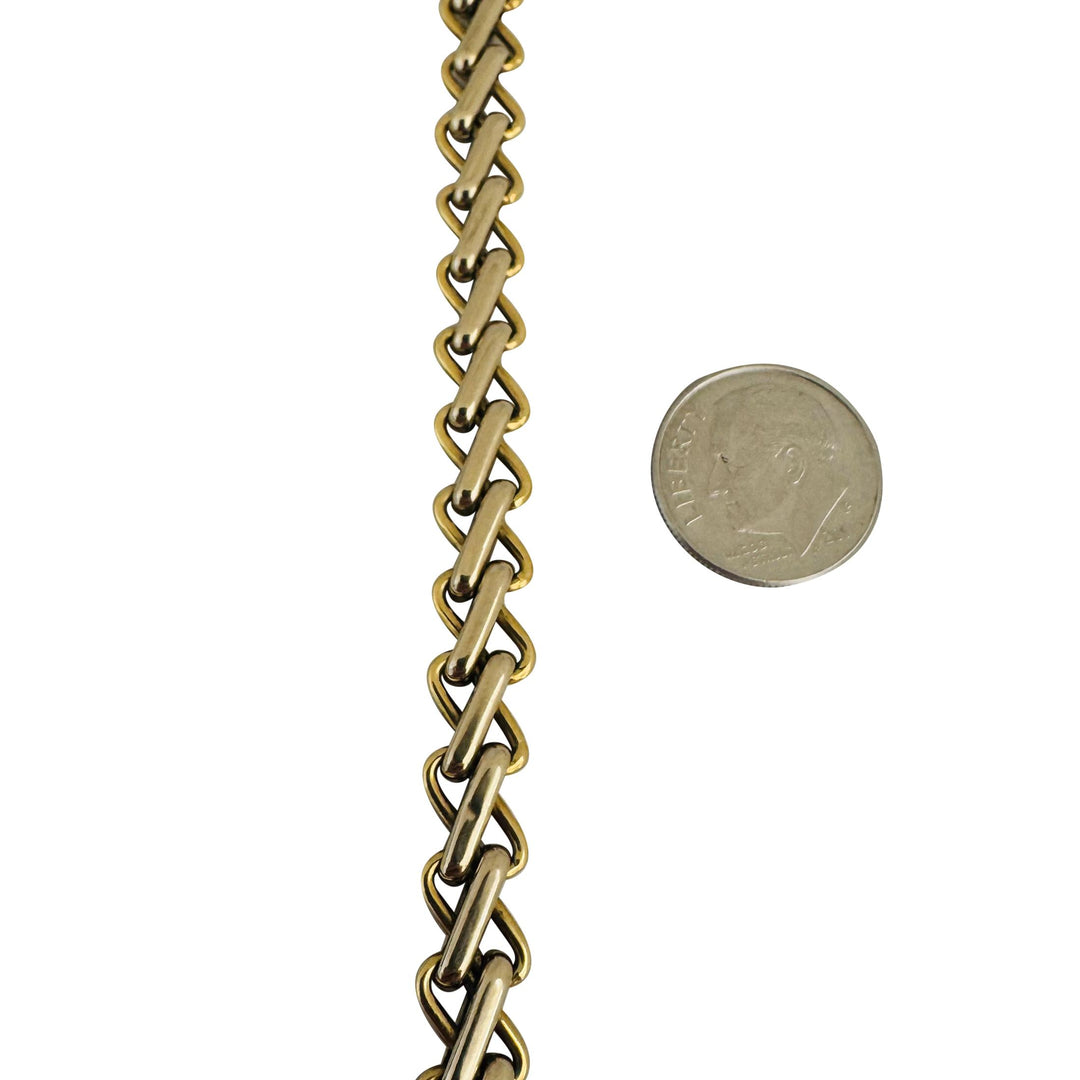 18k Yellow and White Gold 13.5g Ladies Vintage Fancy Link Bracelet Italy 7.25"
