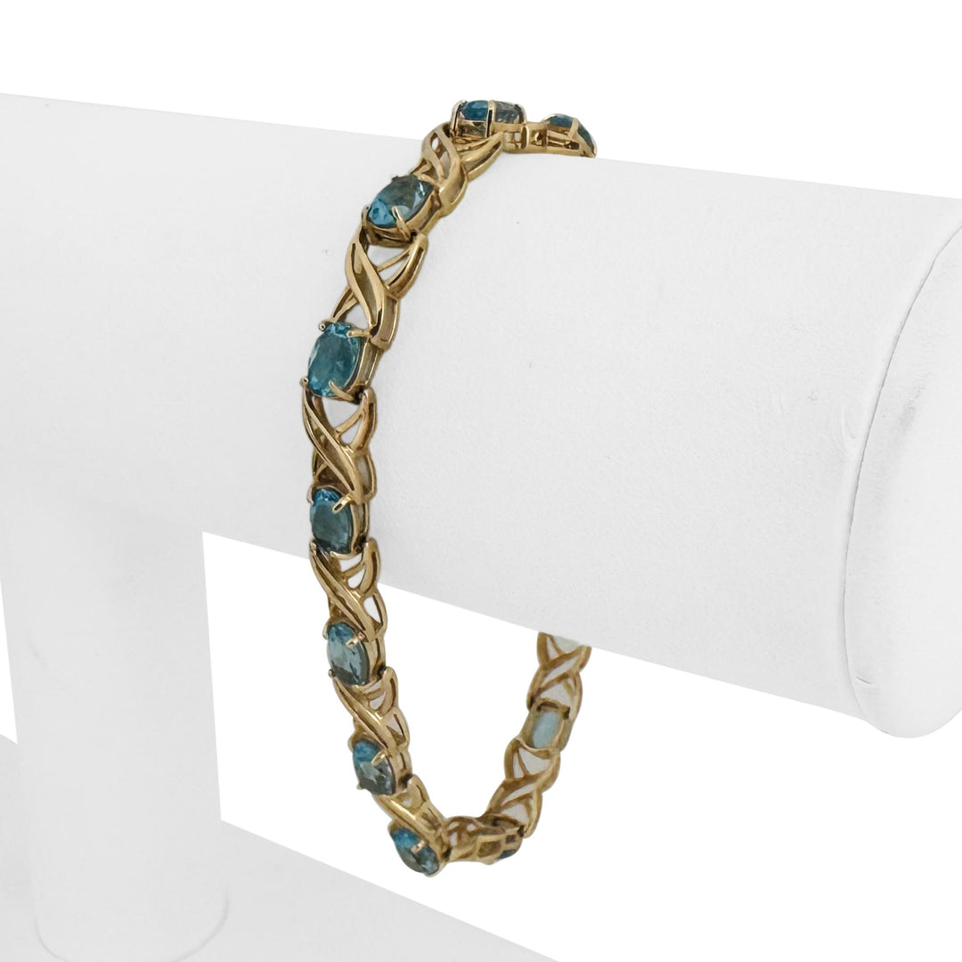 14k Yellow Gold and Blue Topaz 9.7g Ladies X Link Bracelet 7.25 Inches