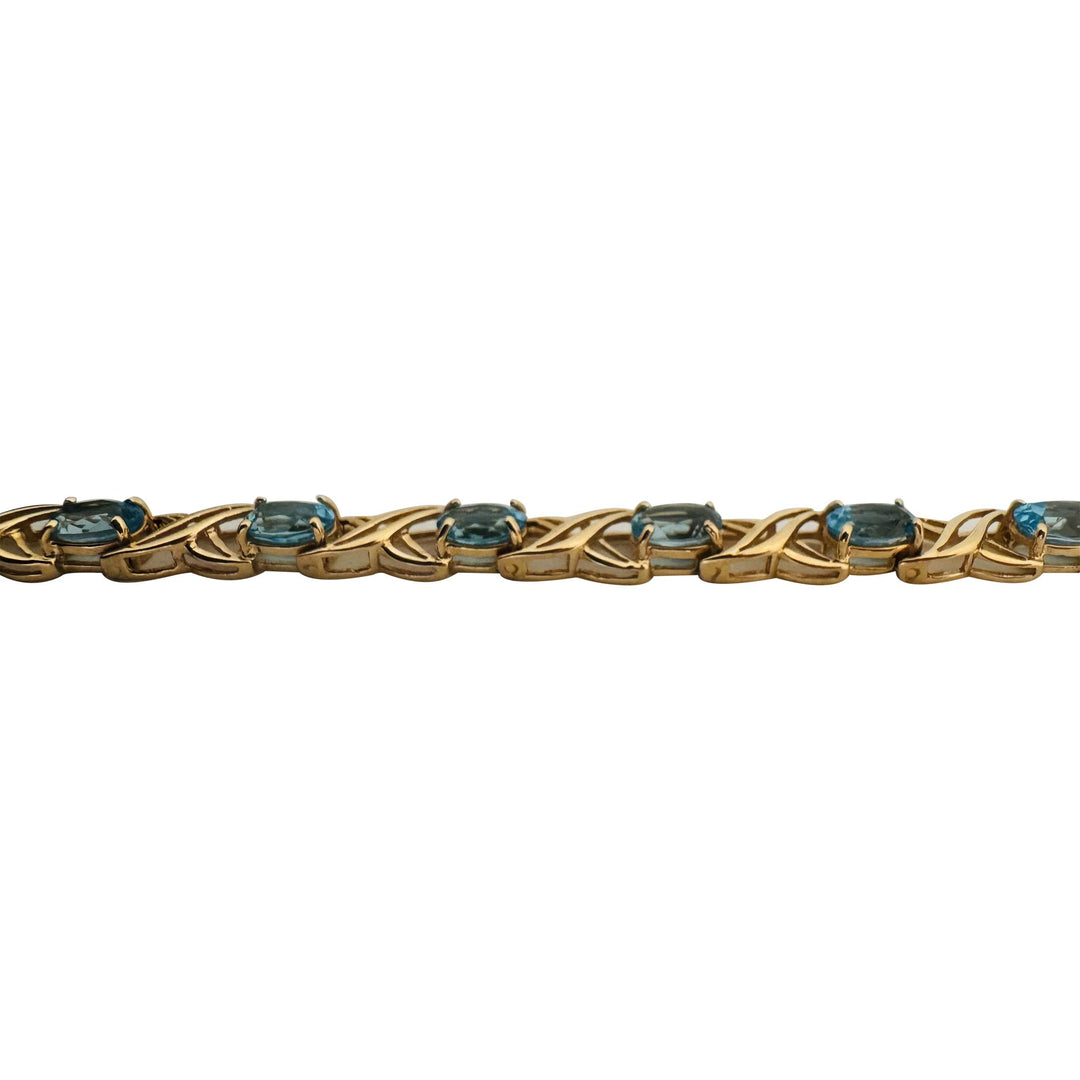 14k Yellow Gold and Blue Topaz 9.7g Ladies X Link Bracelet 7.25 Inches