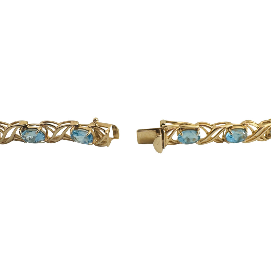 14k Yellow Gold and Blue Topaz 9.7g Ladies X Link Bracelet 7.25 Inches