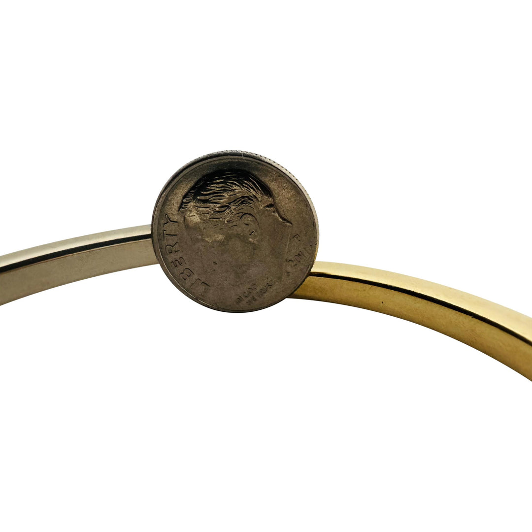 14k Yellow and White Gold 12.2g Two Tone Hinged Bypass Bangle 7"