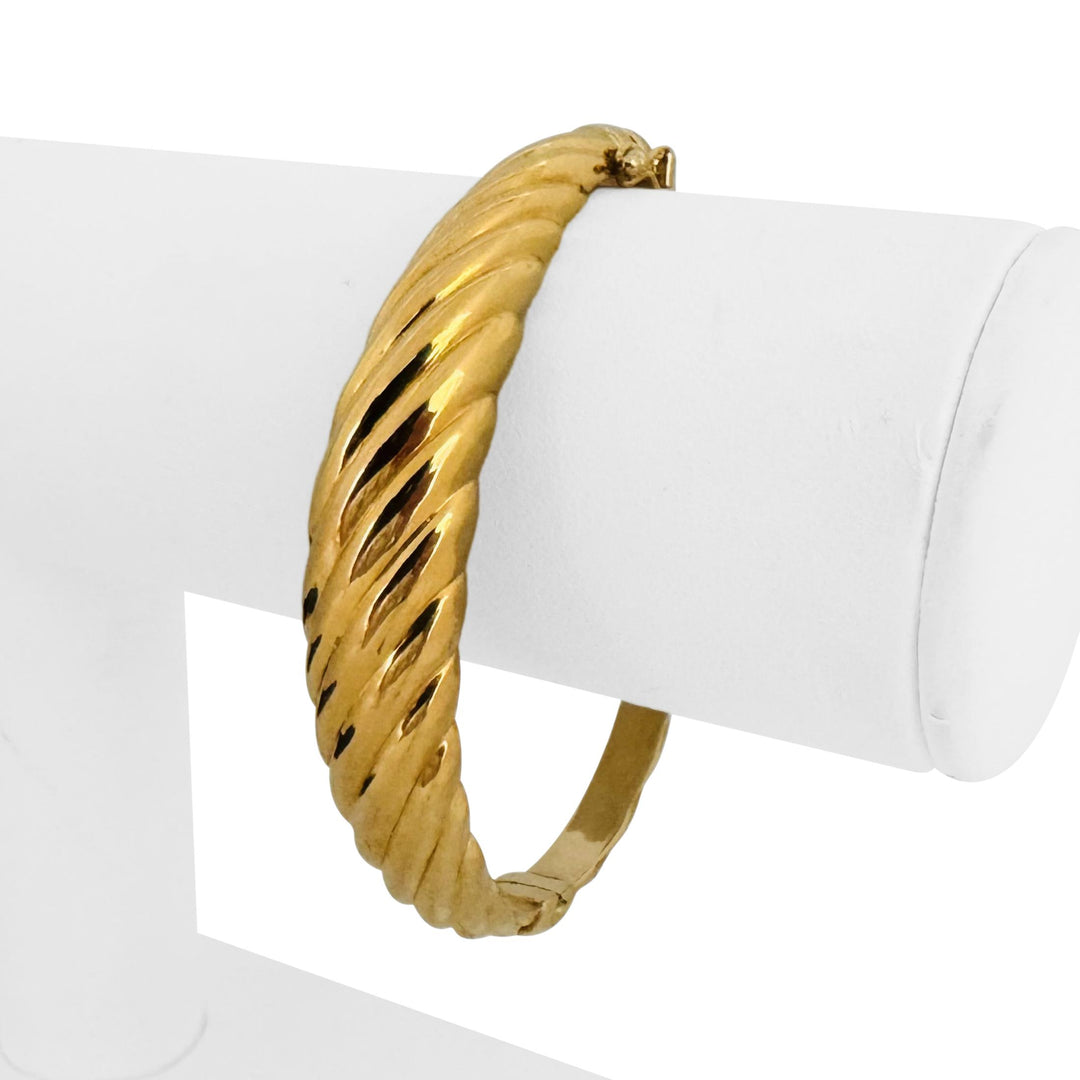 14k Yellow Gold 9.5g Graduated Spiral Hinged Bangle Bracelet Italy 7"