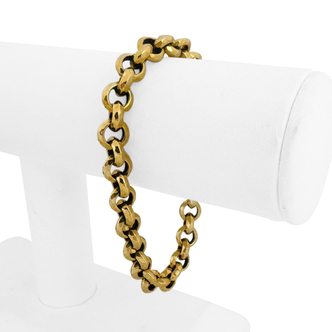 14k Yellow Gold 15.3g Vintage Beveled Rolo Link Bracelet Italy 7.75"