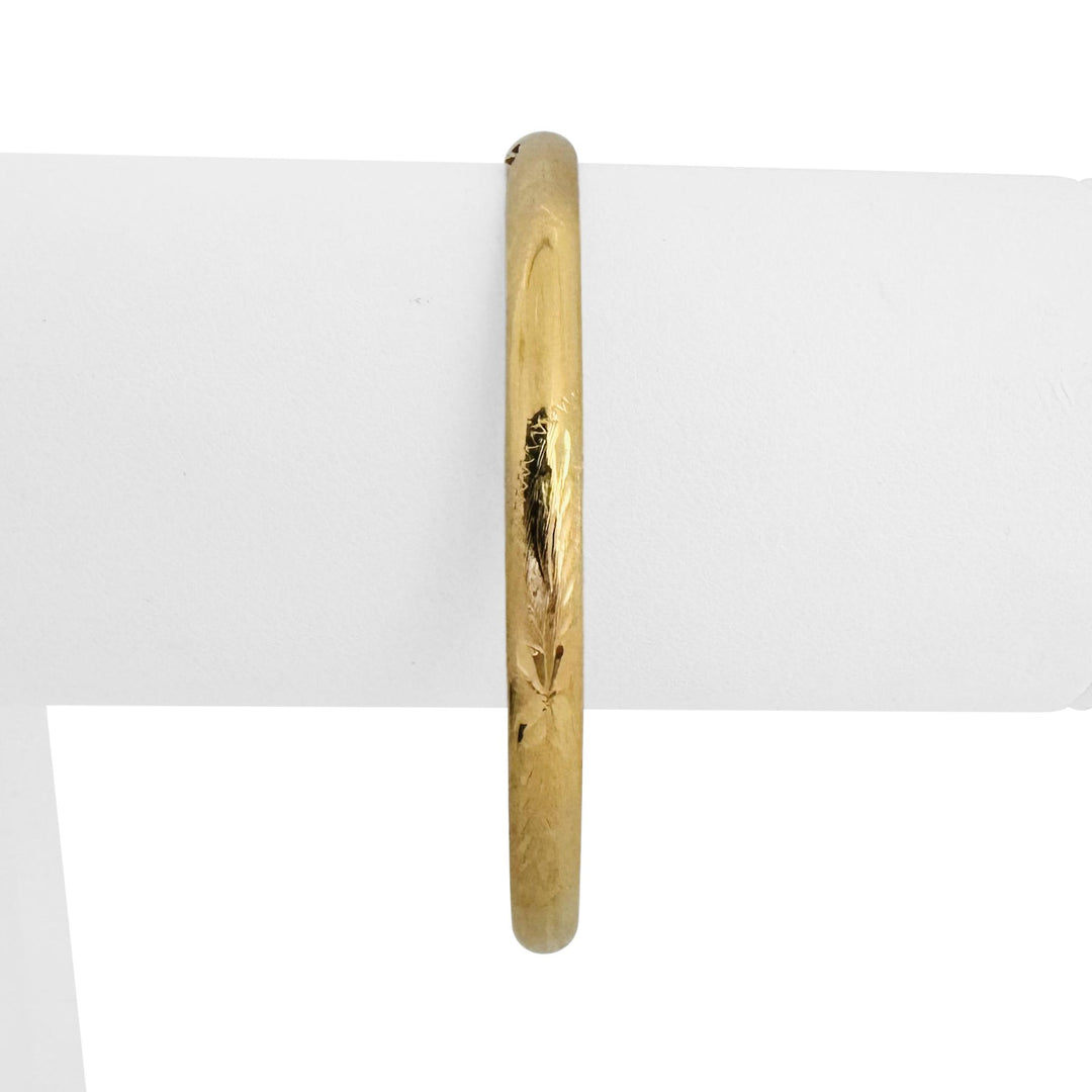 14k Yellow Gold 4.6g Ladies Vintage Floral 5mm Bangle Bracelet 7"