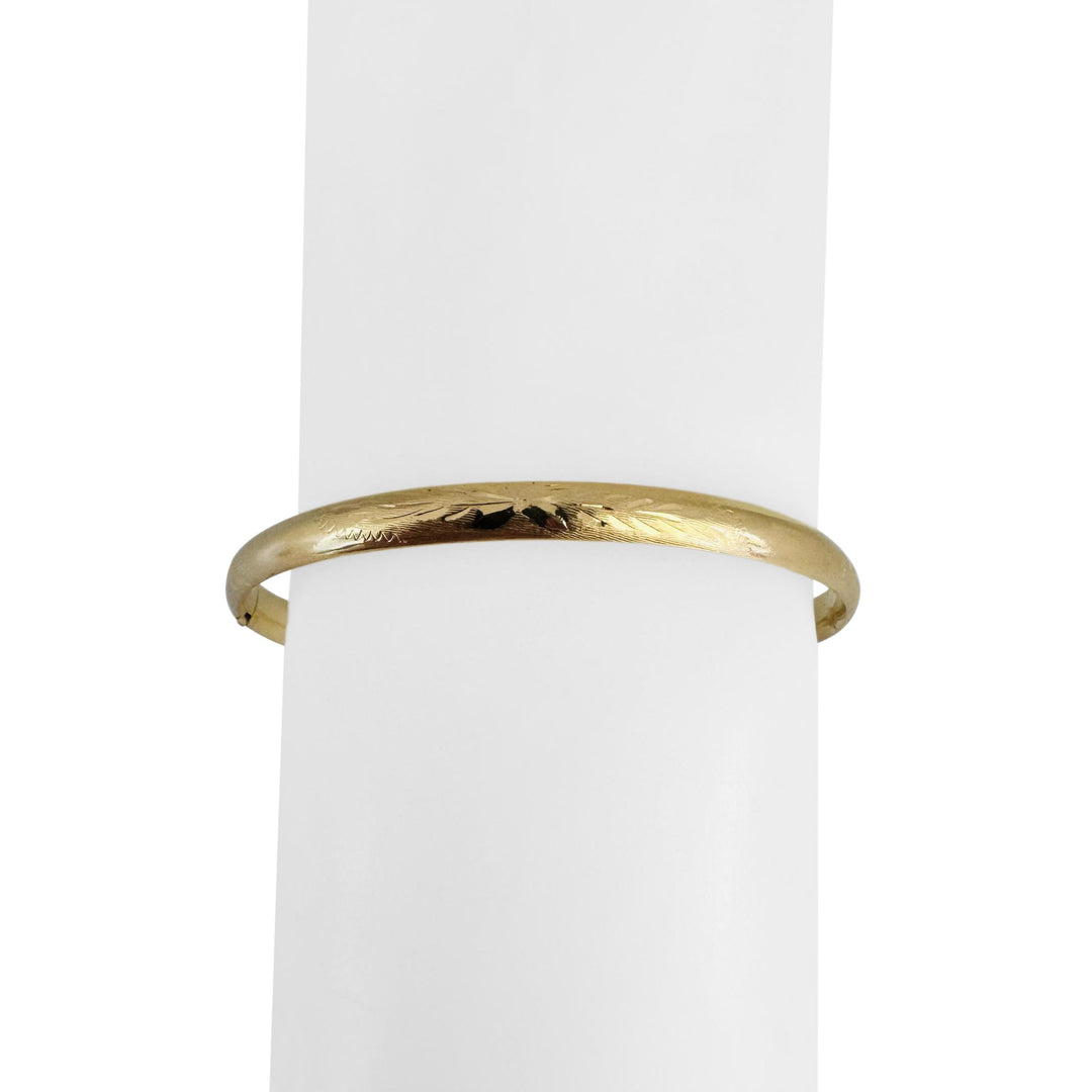 14k Yellow Gold 4.6g Ladies Vintage Floral 5mm Bangle Bracelet 7"
