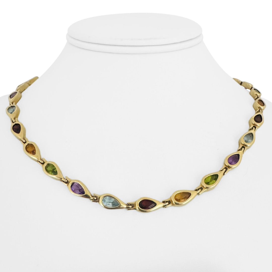 14k Yellow Gold and Bezel Set Multi Gemstone 37g Ladies Link Necklace 17"