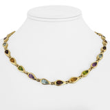 14k Yellow Gold and Bezel Set Multi Gemstone 37g Ladies Link Necklace 17"