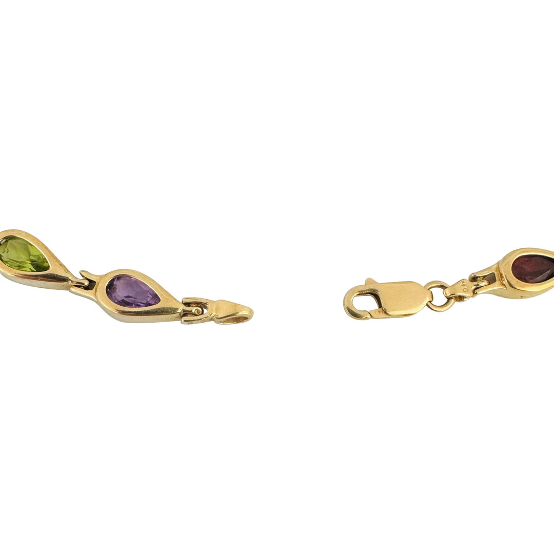 14k Yellow Gold and Bezel Set Multi Gemstone 37g Ladies Link Necklace 17"