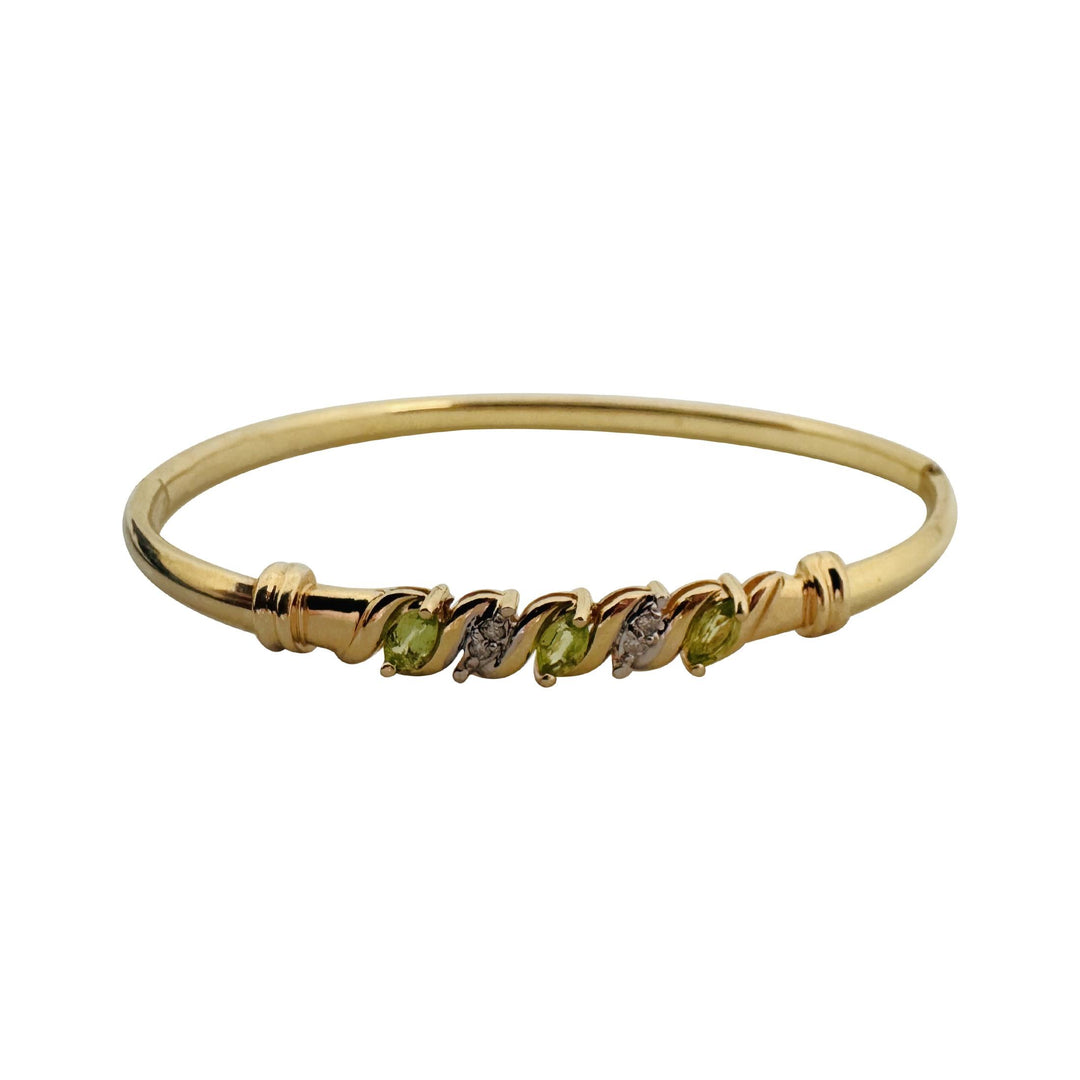 14k Yellow Gold 6.1g Peridot and Diamond Ladies Bangle Bracelet 6.75"