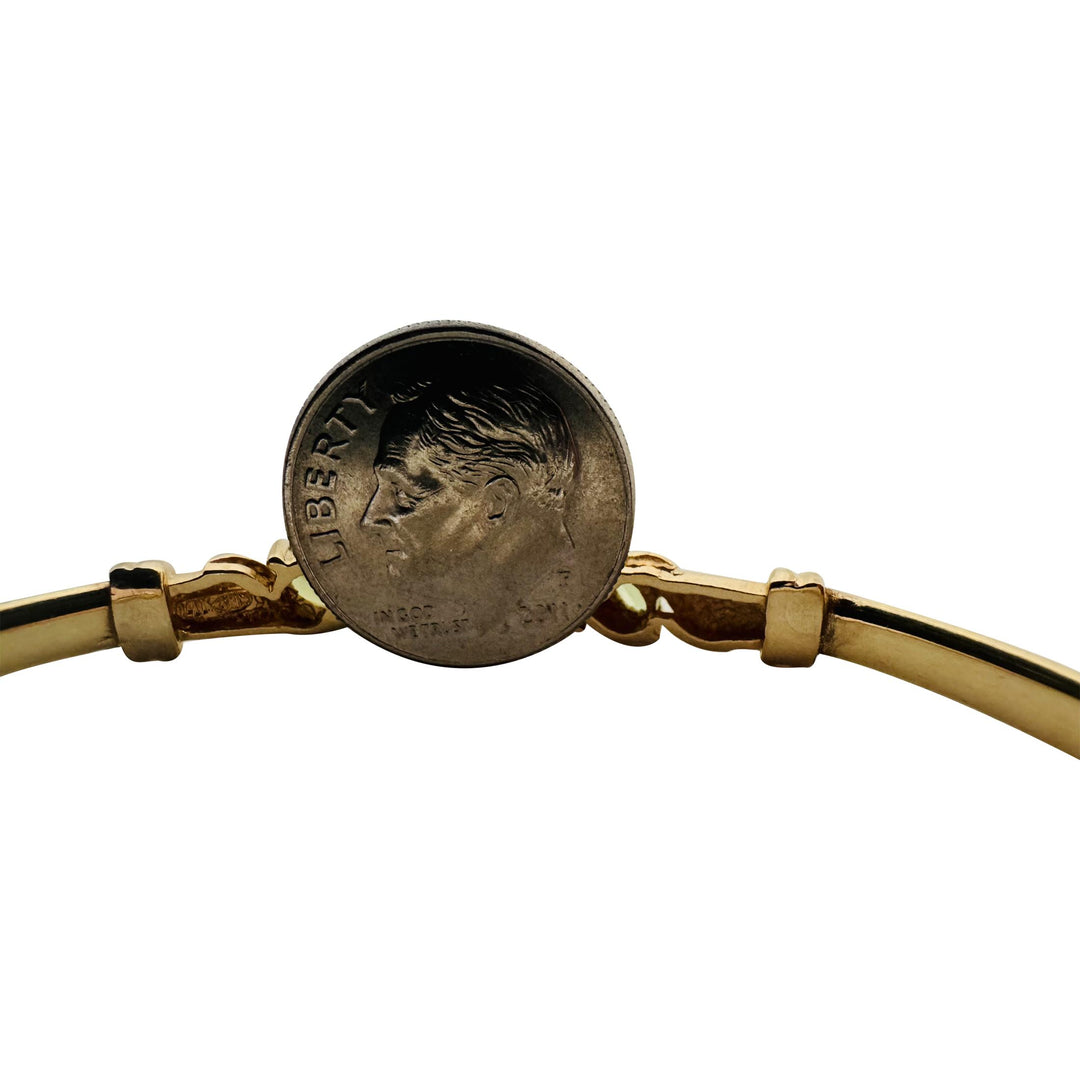14k Yellow Gold 6.1g Peridot and Diamond Ladies Bangle Bracelet 6.75"