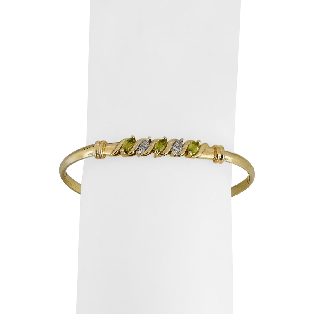 14k Yellow Gold 6.1g Peridot and Diamond Ladies Bangle Bracelet 6.75"