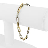 14k Yellow and White Gold 4g Hollow Light Rectangle Link Bracelet Italy 7.5"