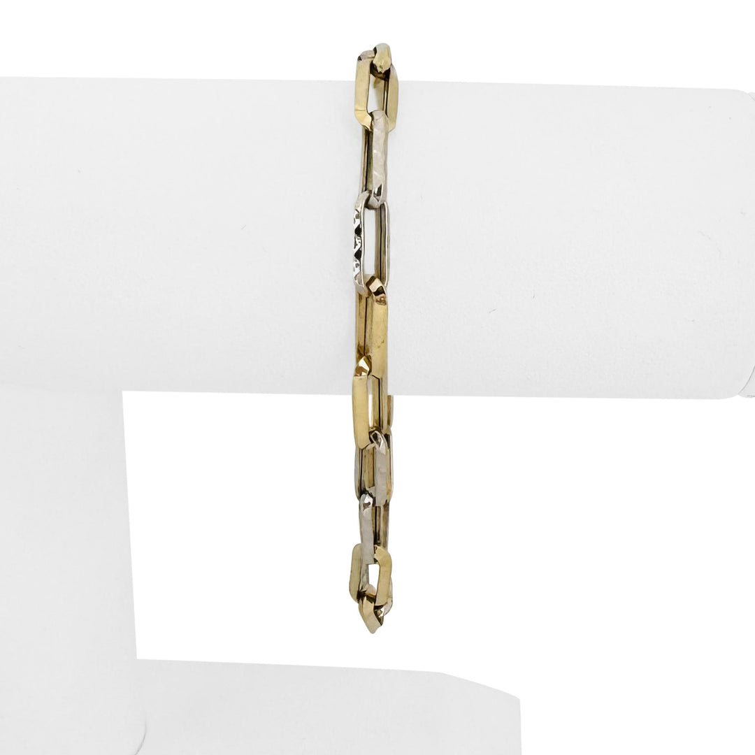 14k Yellow and White Gold 4g Hollow Light Rectangle Link Bracelet Italy 7.5"