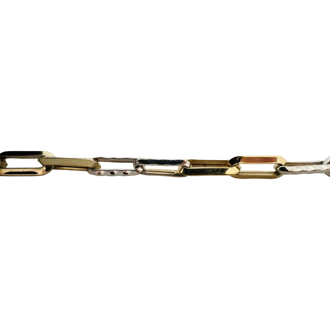 14k Yellow and White Gold 4g Hollow Light Rectangle Link Bracelet Italy 7.5"