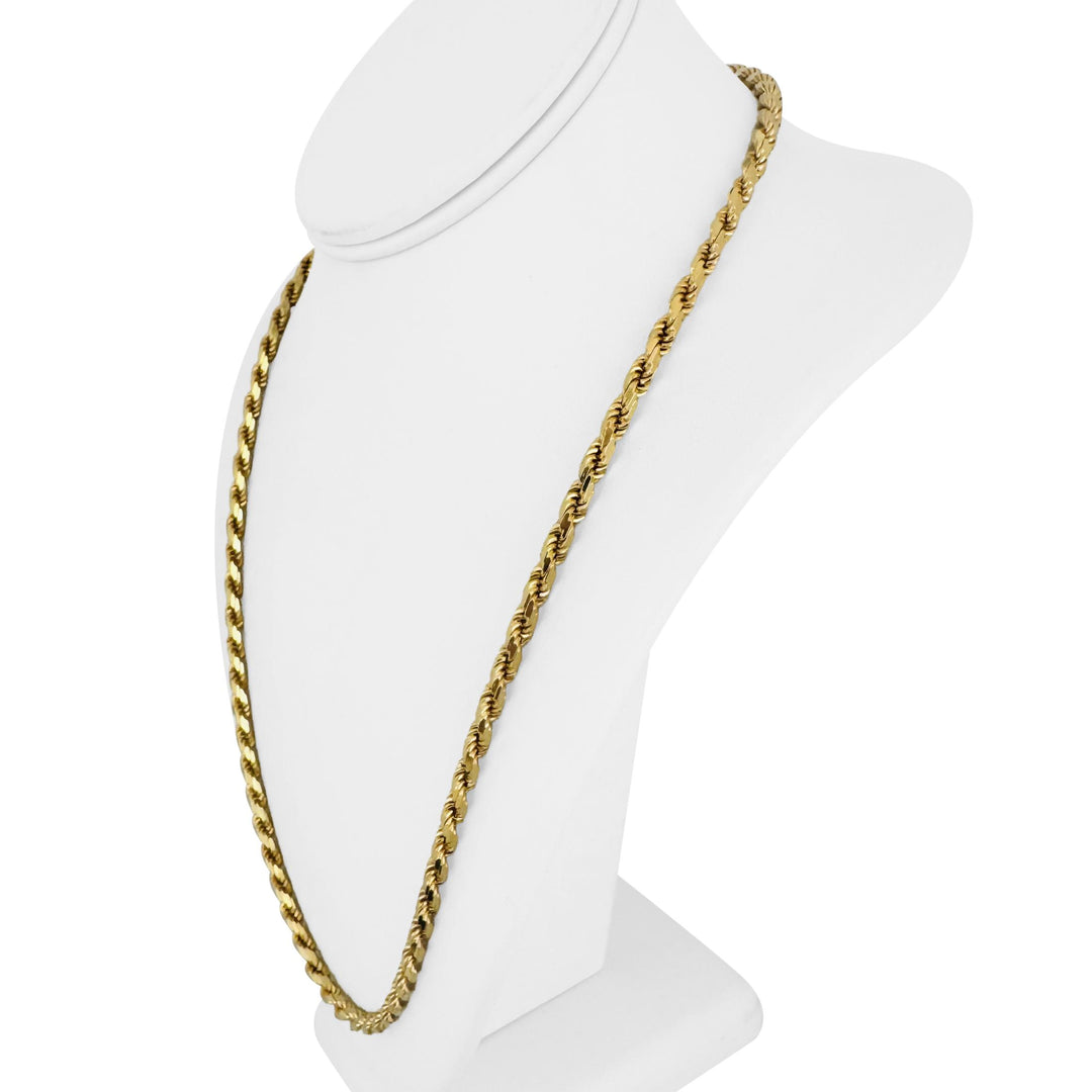 14k Yellow Gold 53.6g Solid Diamond Cut 4.5mm Rope Chain Necklace Italy 24"