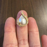 14k Yellow Gold Tear Drop Mabe Pearl and 0.35cttw Diamond Pendant 1"