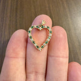 14k Yellow Gold Emerald and Diamond Heart Pendant 1"
