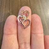 14k Yellow Gold Morganite Pink Sapphire and Diamond Three Heart Pendant 1"
