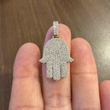 10k Yellow Gold and 1.50cttw Pave Diamond Hamsa Pendant 1.5"