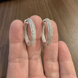 18k White Gold and 3cttw Pave Diamond Inside Out Hoop Earrings 1.25"