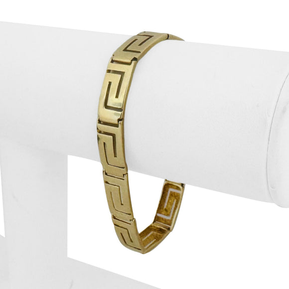 14k Yellow Gold 16g Solid Polished 8.5mm Greek Key Panel Link Bracelet 7