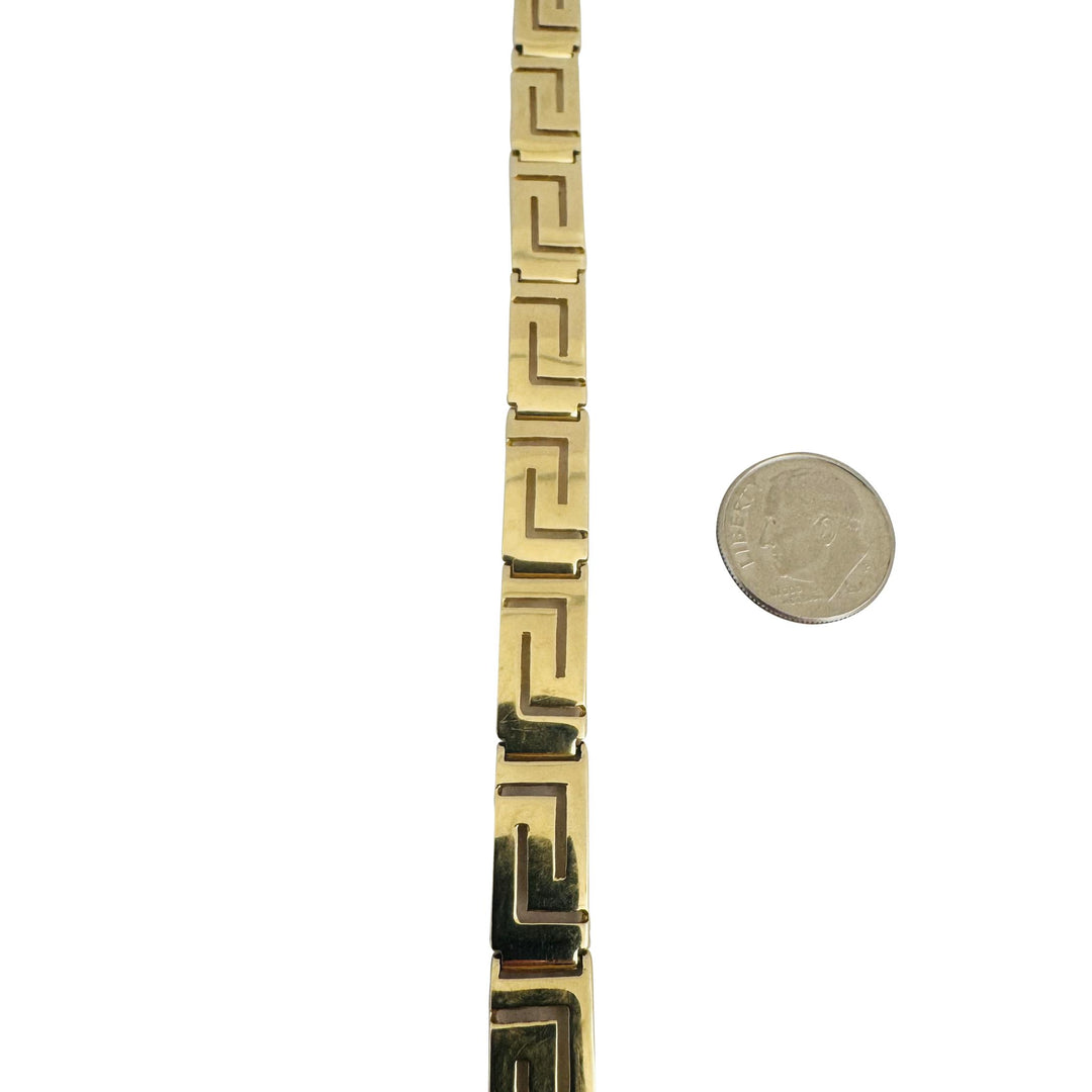 14k Yellow Gold 16g Solid Polished 8.5mm Greek Key Panel Link Bracelet 7"