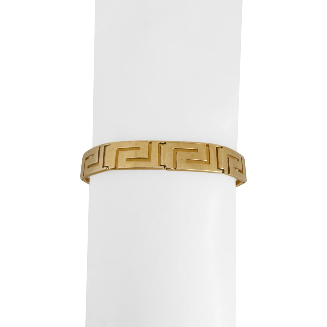 14k Yellow Gold 16g Solid Polished 8.5mm Greek Key Panel Link Bracelet 7"