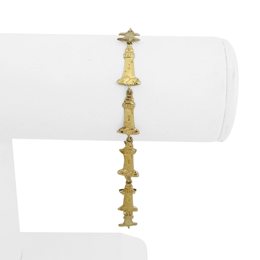 14k Yellow Gold 6.4g Ladies Lighthouse Link Bracelet 8"