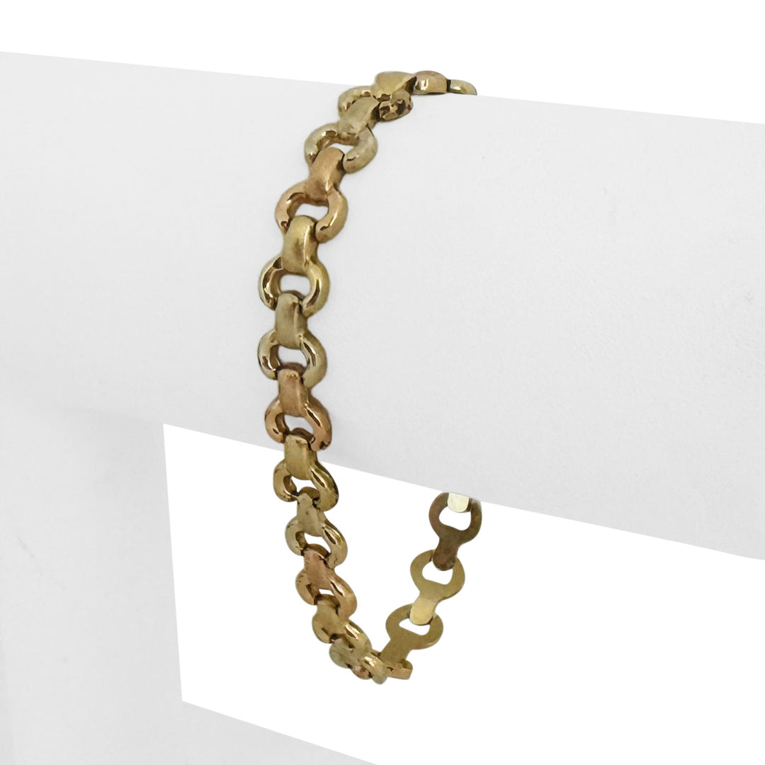 14k Yellow White and Rose Gold 10g Ladies Fancy Link Bracelet Italy 7"