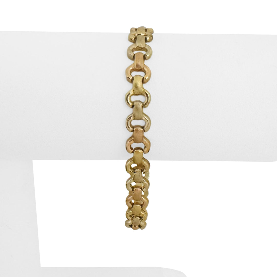 14k Yellow White and Rose Gold 10g Ladies Fancy Link Bracelet Italy 7"