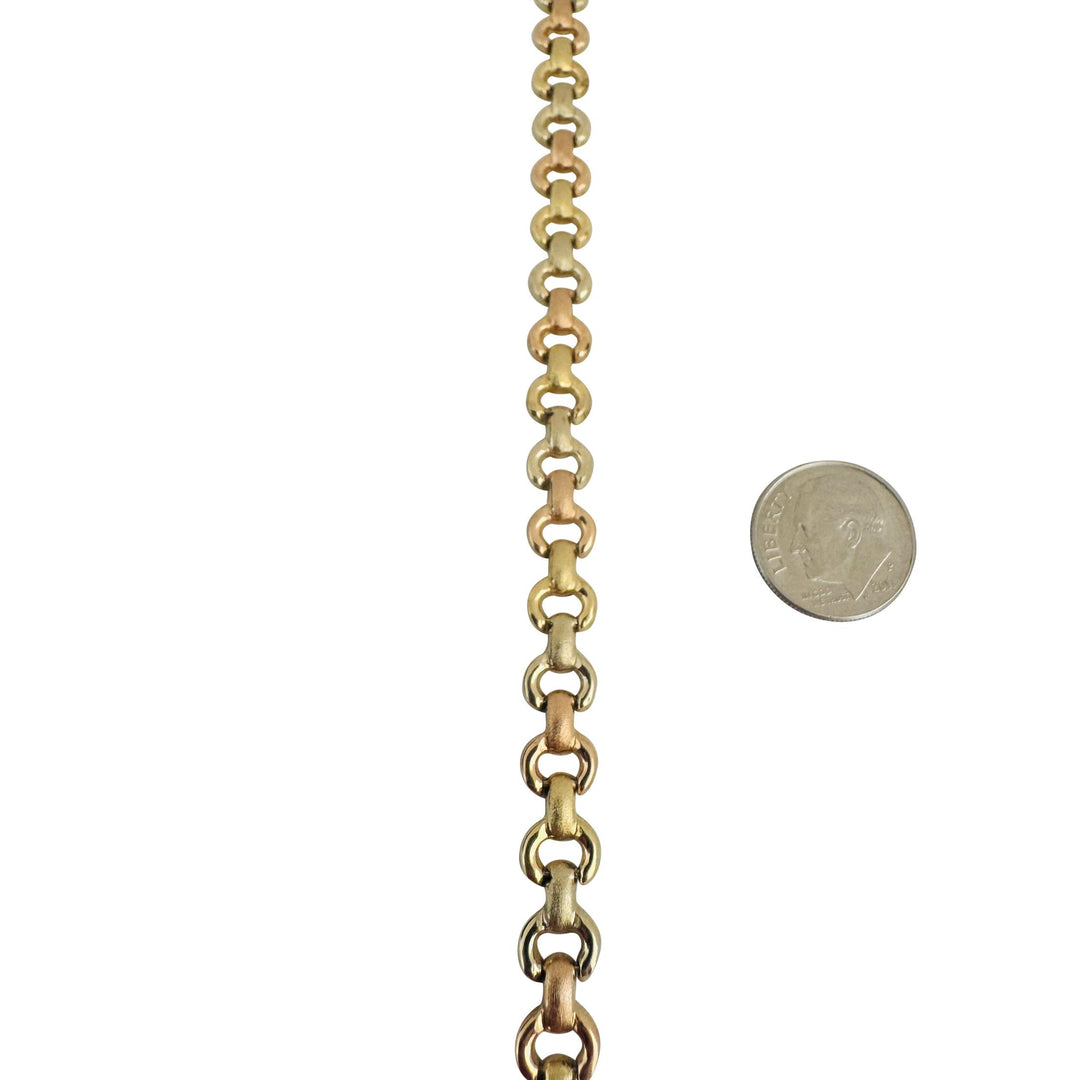 14k Yellow White and Rose Gold 10g Ladies Fancy Link Bracelet Italy 7"