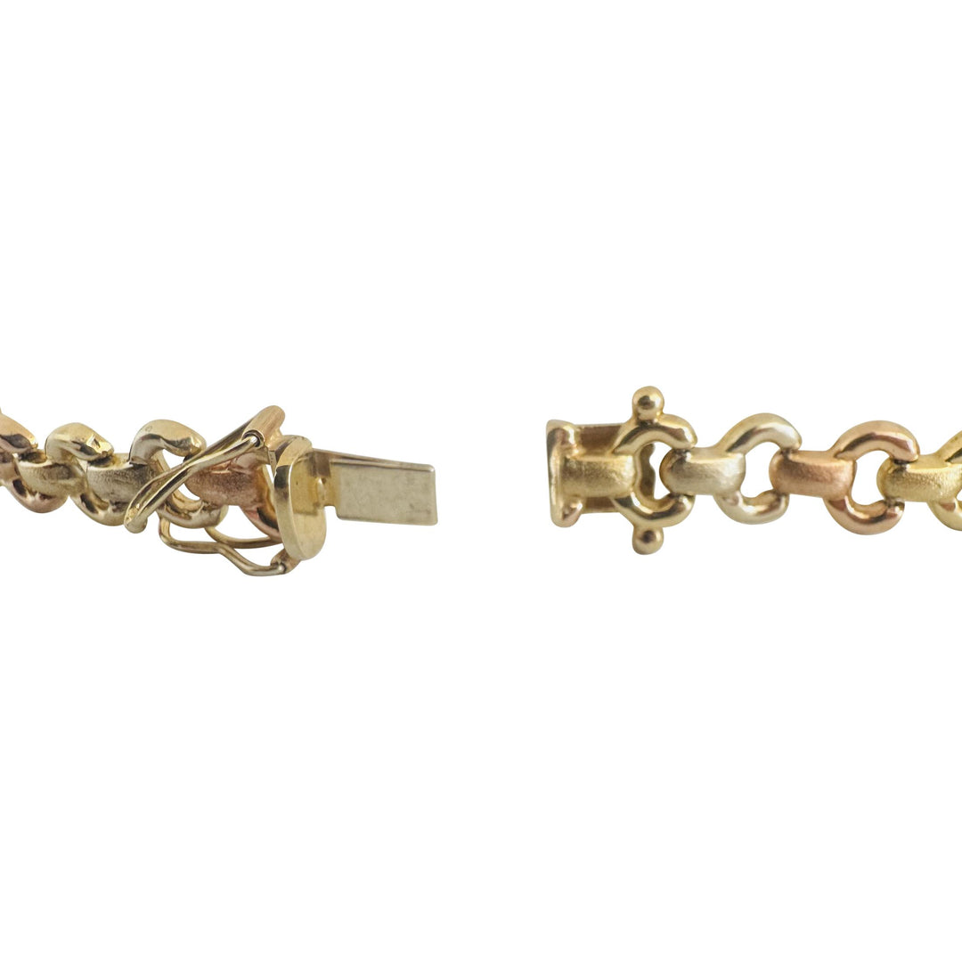 14k Yellow White and Rose Gold 10g Ladies Fancy Link Bracelet Italy 7"