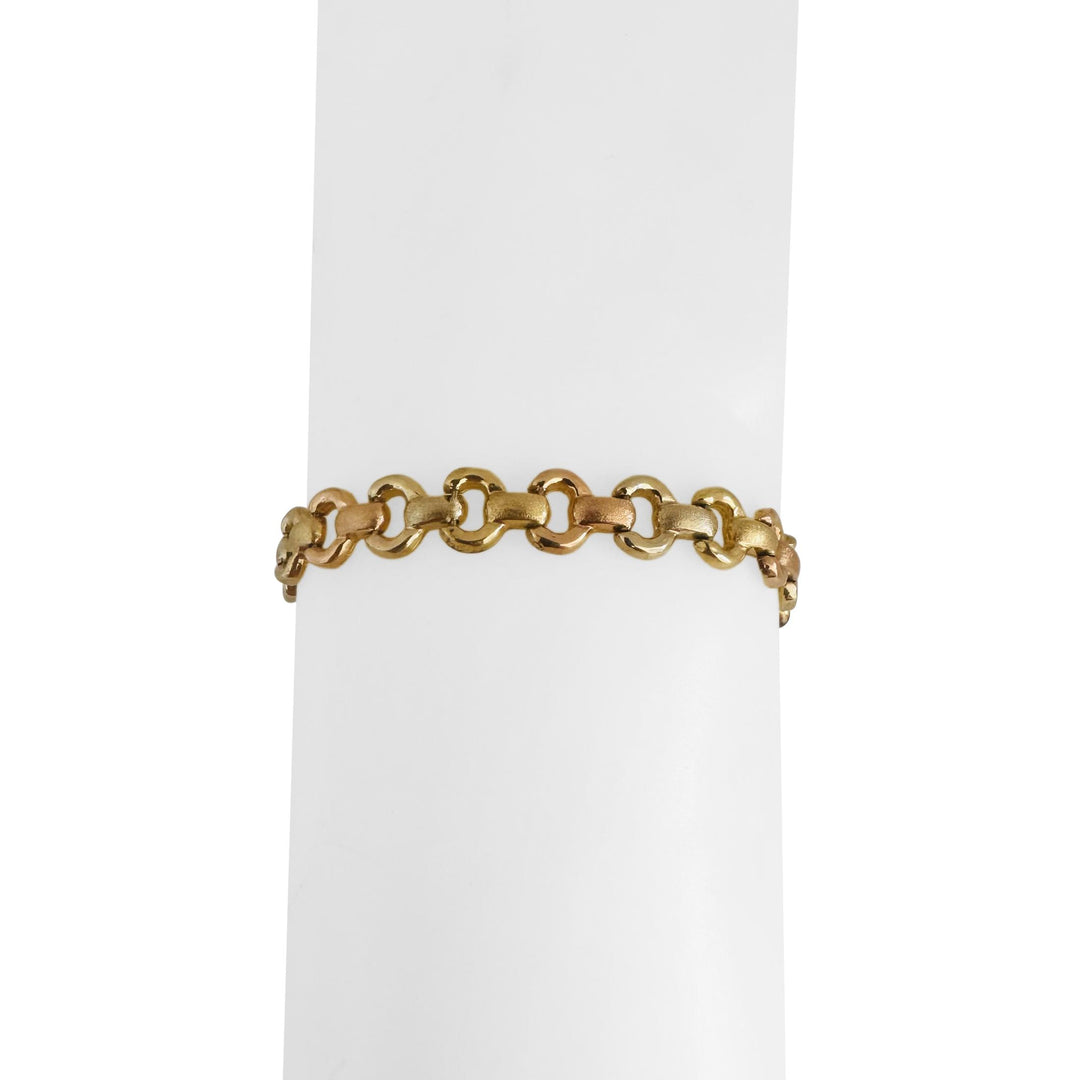 14k Yellow White and Rose Gold 10g Ladies Fancy Link Bracelet Italy 7"