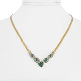 14k Yellow Gold 7.3g Emerald and Diamond Herringbone Pendant Necklace Italy 17"