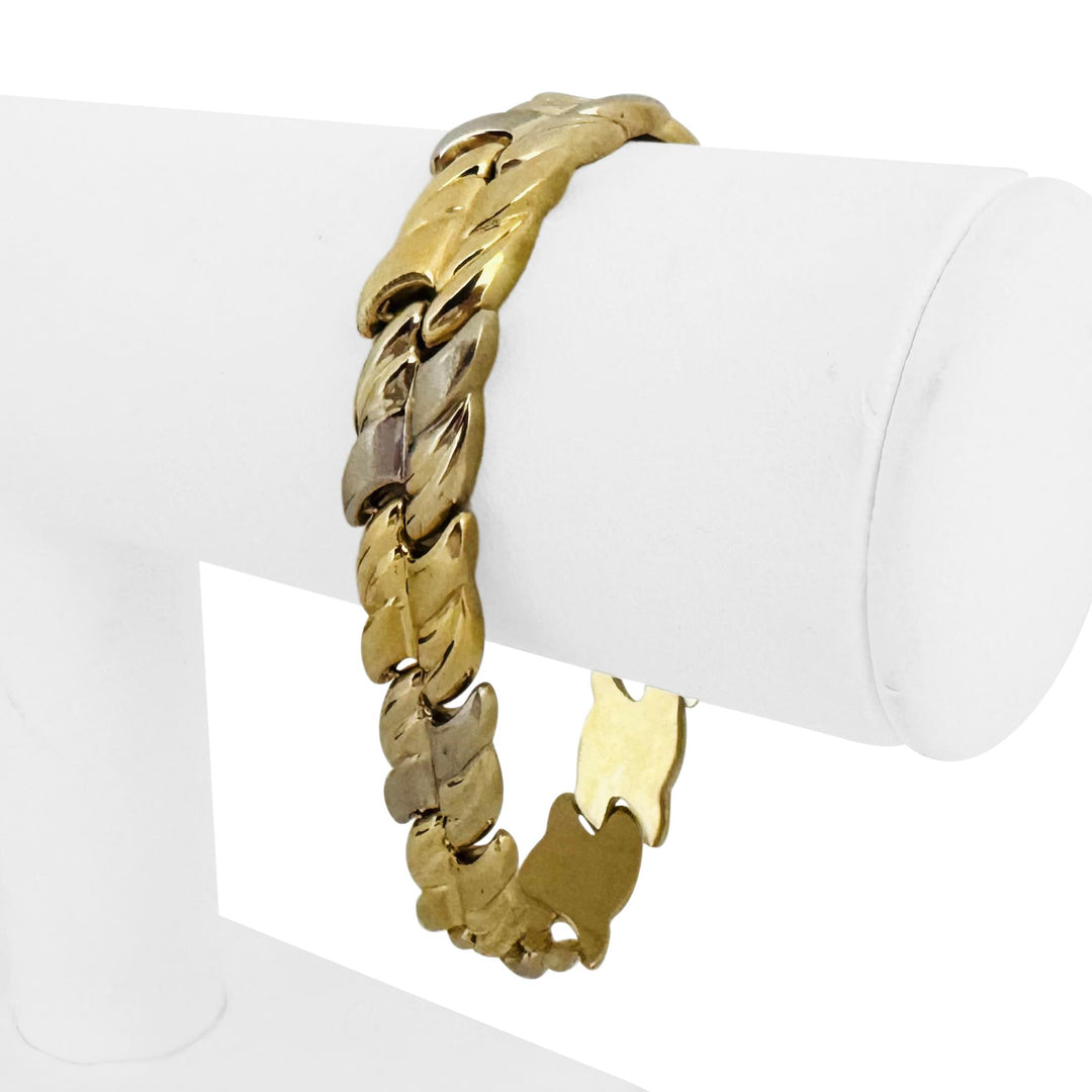 14k Yellow and White Gold 15.8g Two Tone 11mm Fancy Link Bracelet Italy 7.25"